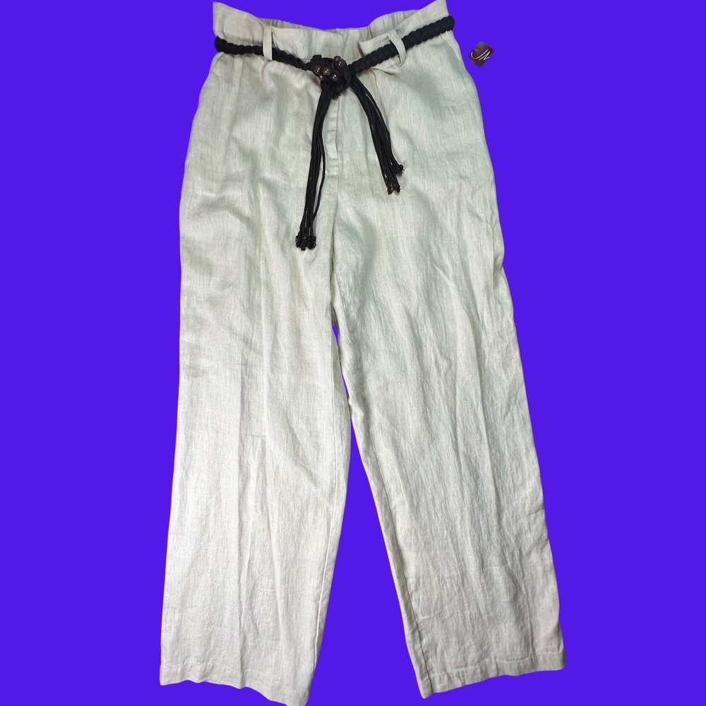 JM Collection 100% Linen Wide Leg Pants Boho Coastal Grandma 14 Beige Resortwear
